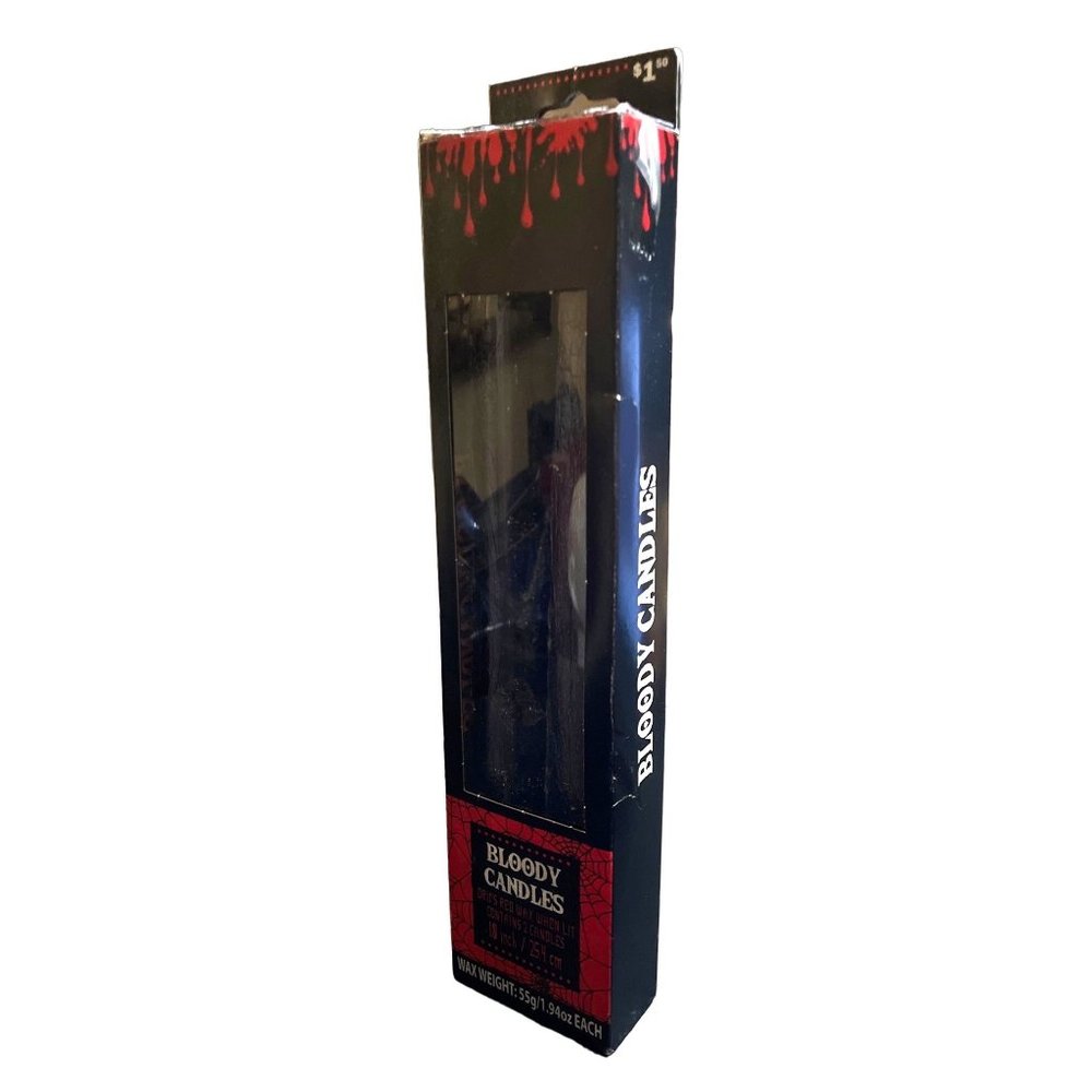 Halloween Bloody Candles Set of 2 Black Candles Burns Red Horror Decoration - Picture 2 of 3